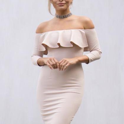 Ruffled Off-the-shoulder Long Sleeved Above The..