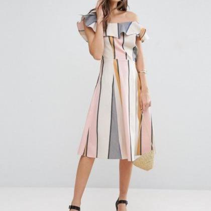 Sexy Striped One-shoulder Dress