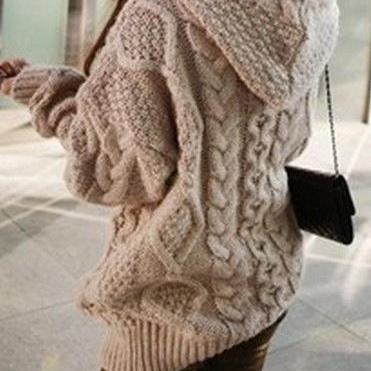 Hooded Cable Knit Pullover Sweater