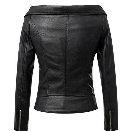 One Word Led Off-the-shoulder Leather Fashion Coat..