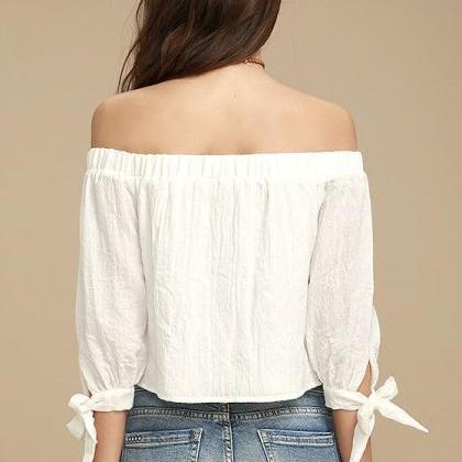 Sweet Strapless White Cotton Shirt