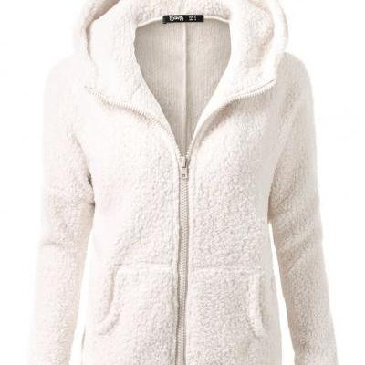 Fashion hooded fleece woollen sweater coat 