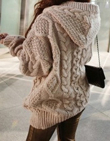 Hooded Cable Knit Pullover Sweater