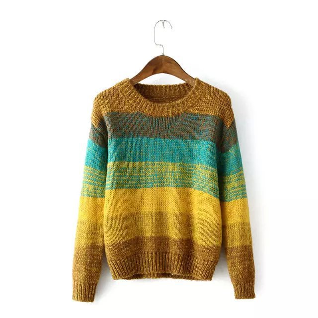 Rainbow Gradient Round Neck Sweater
