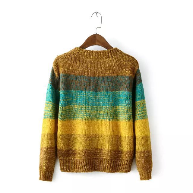 Round Neck Turtleneck Sweater Gradients Stripe Coat on Luulla