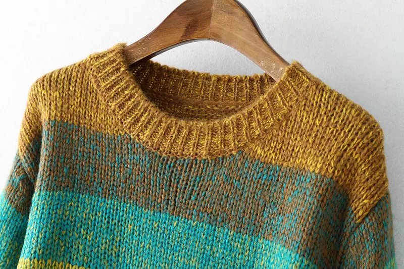Round Neck Turtleneck Sweater Gradients Stripe Coat on Luulla